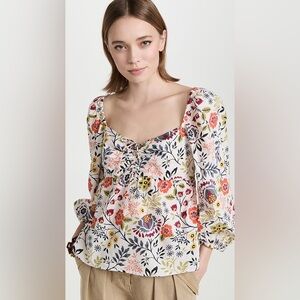 NWT Velvet Graham & Spencer Stass Top White Meadow Floral Print XS Retail $139